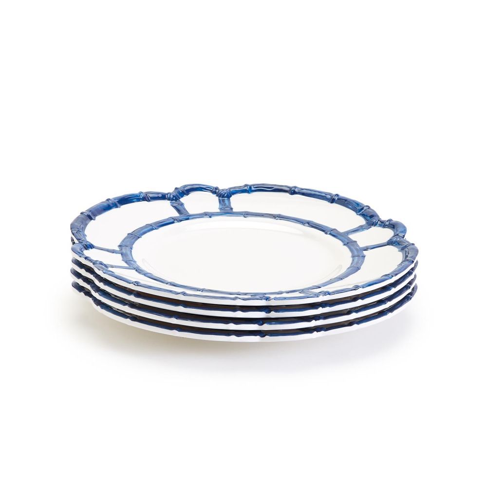 Two's Company Set of 4 Blue Bamboo Touch Dinner Plate