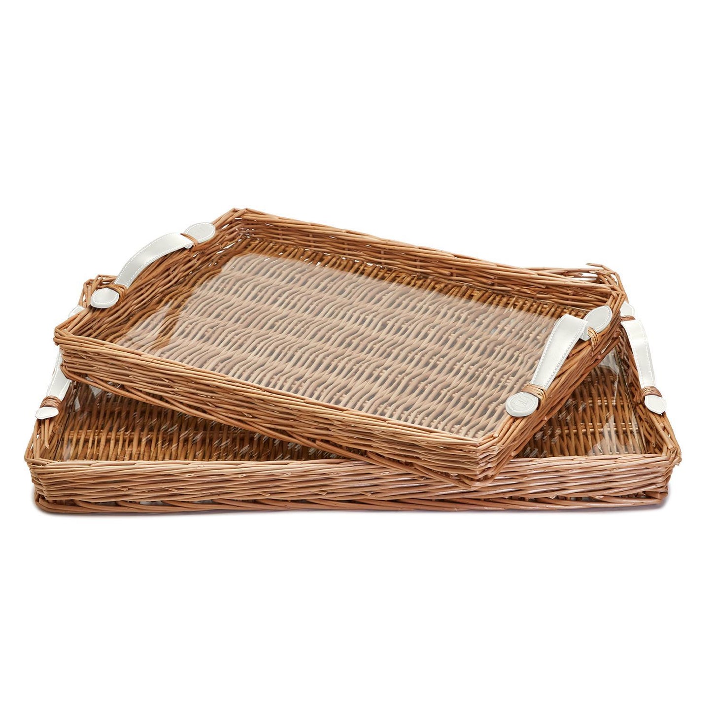 Two's Company Set of 2 Wicker Trays with White Handles
