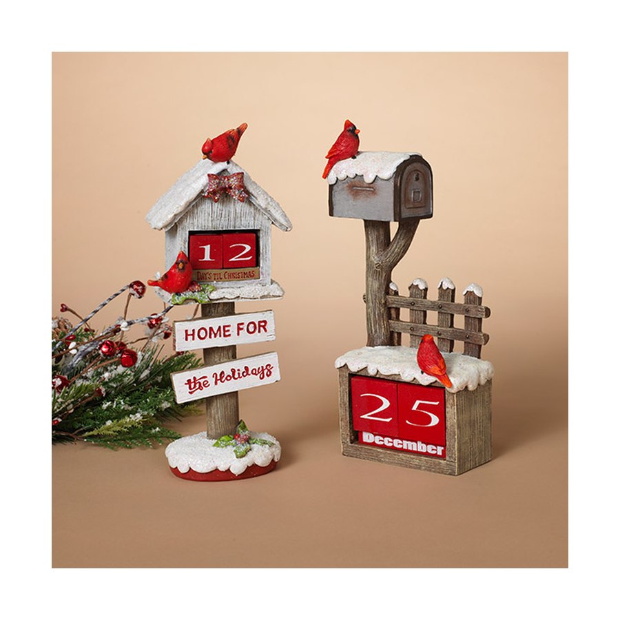 Gerson Companies 10.8-inch Holiday Birdhouse & Mailbox Calendar, Assortment of 2
