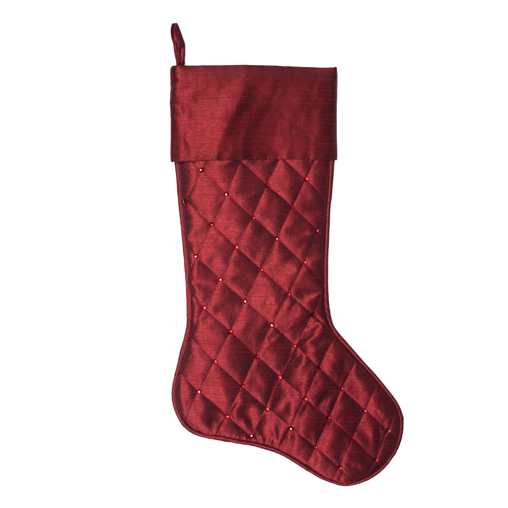 Vickerman 21" Burgundy Quilt Stitch Jewel Christmas Stocking, Polyester