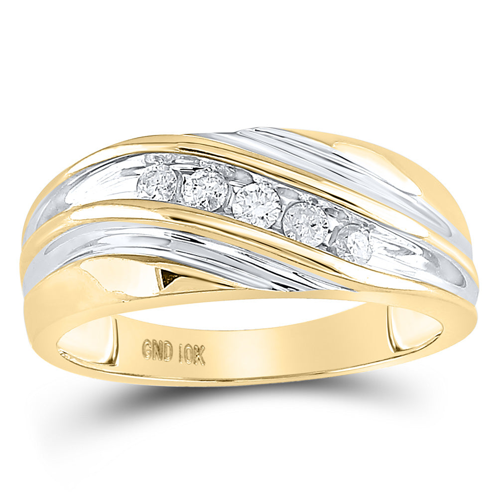 GND 10kt Yellow Gold Mens Round Diamond Wedding Band Ring 1/4 Cttw