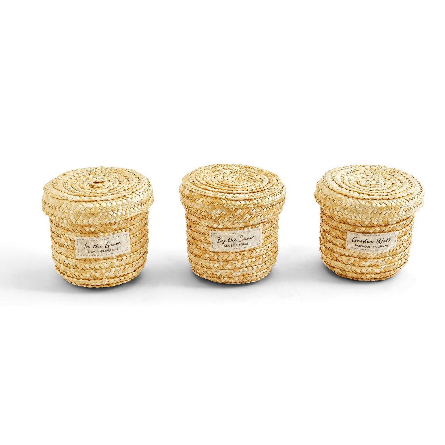 Nature's Basket Scented Candle in Straw Lidded Basket, Assorted 3 Scents