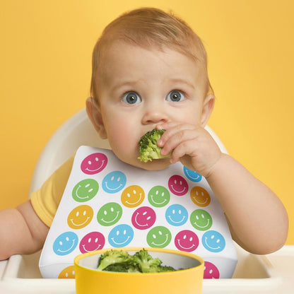 Two's Company Happy Printed Silicone Placemat/Feeding Mat And Bib Set