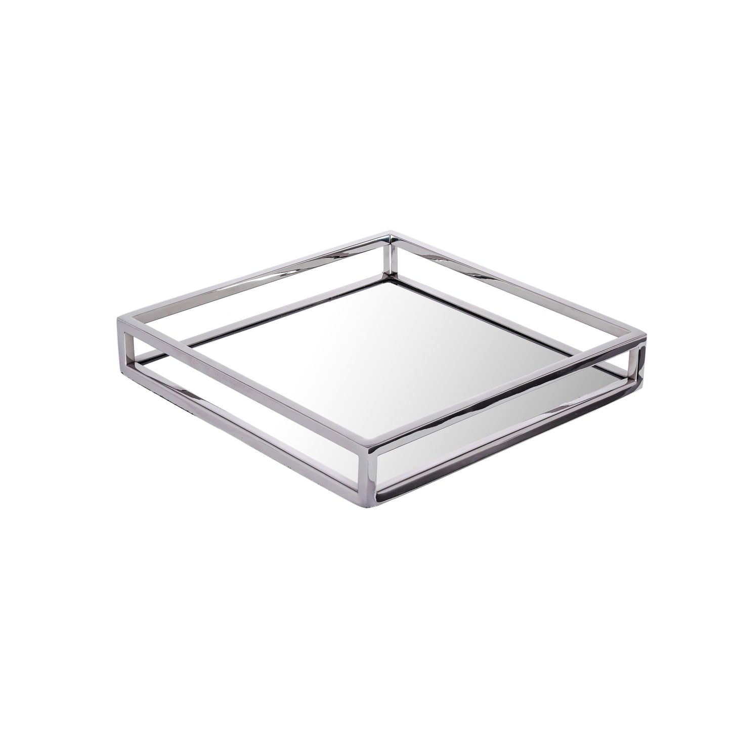 Classic Touch Decor Square Mirror Tray, Silver, Stainless Steel
