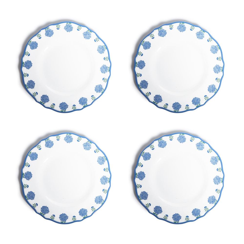 Two's Company Unbreakable Melamine Hydrangea Dinner Plate Set of 4 - Lightweight Outdoor Dinnerware