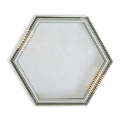 Two's Company Set of 2 Pearlized Shades of Mint Hexagon Tray with Golden Handles