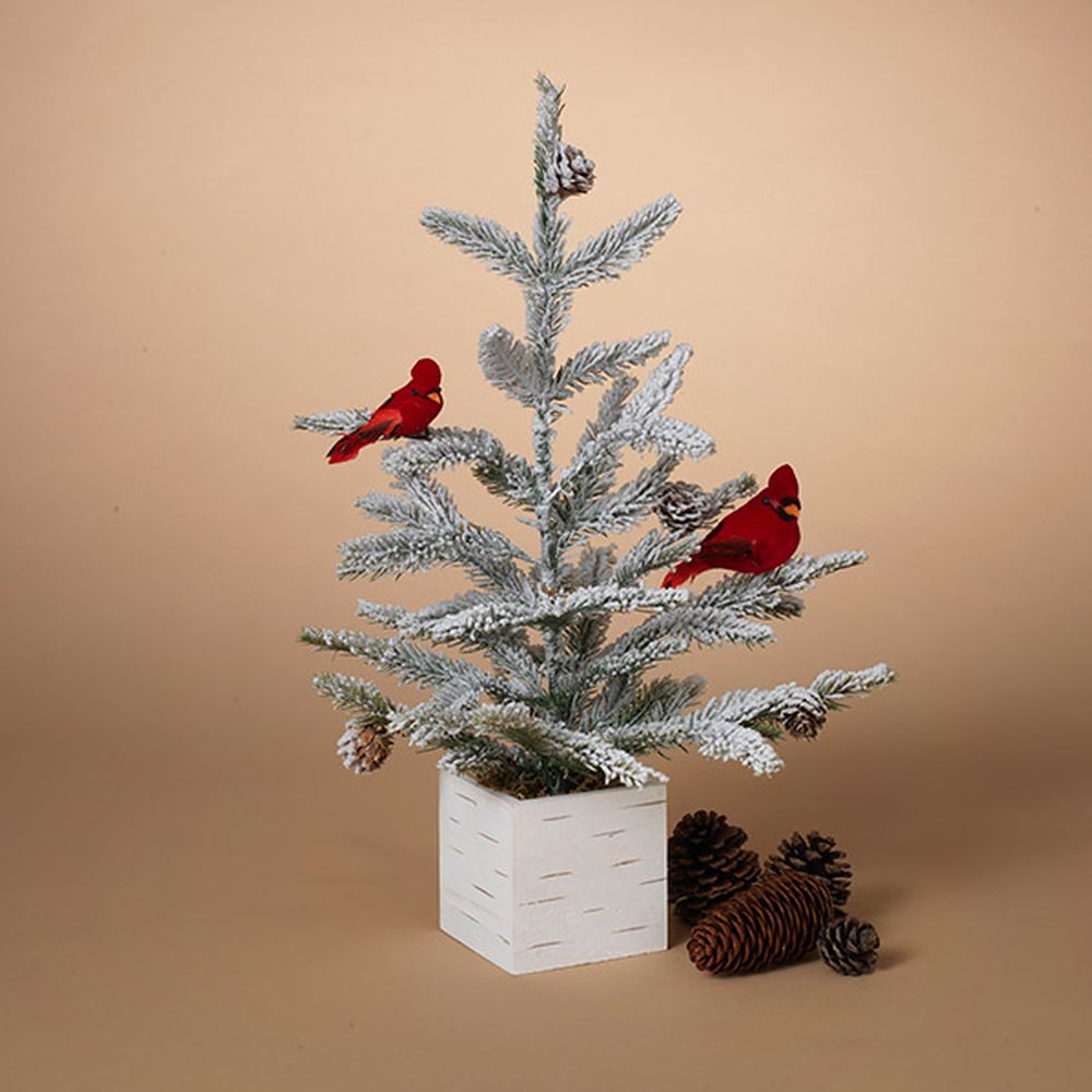 Gerson Company 18" Holiday Flocked Tree with Cardinal In Wood Box