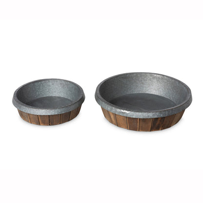 Park Hill Collection Garden Floral Galvanized Lined Round Wooden Trays Set of 2