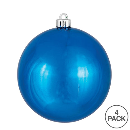 Vickerman 6" Blue Shiny Ball Ornament, 4 per Bag, Plastic