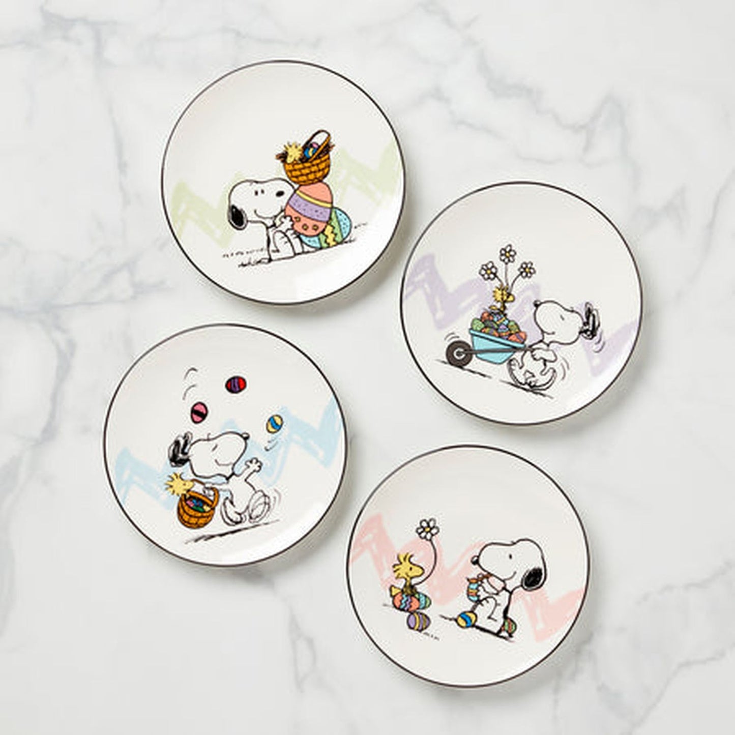 Lenox Snoopy 8" Easter Accent Plates, Set of 4 Assorted, Ivory, Porcelain