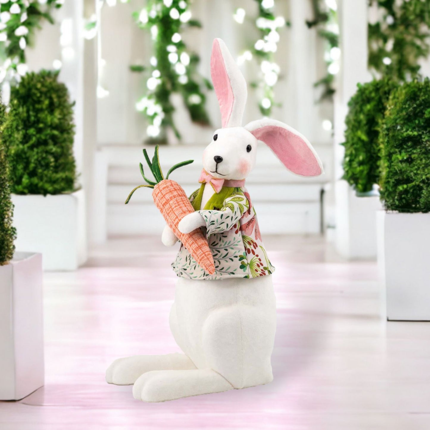 December Diamonds Green Garden Bunny with Jacket And Carrot Figurine, Multicolor