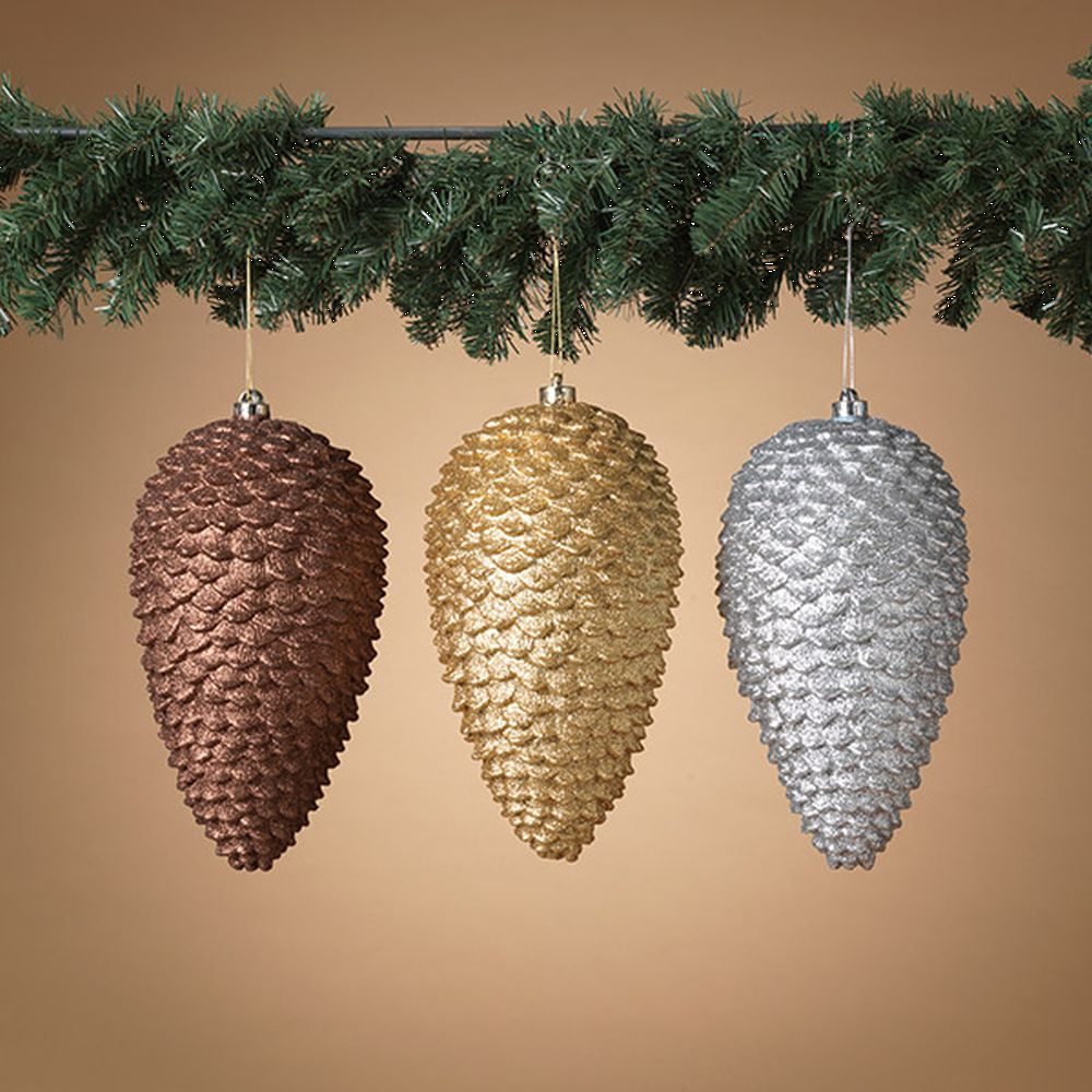 Gerson 12"H Holiday Pinecone Ornament, 3 Assorted