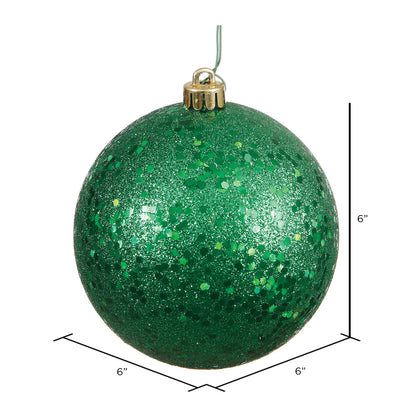 Vickerman 6" Green Sequin Ball Ornament, 4 per Bag, Plastic