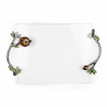 Quest Collection Pomegranate Glass Tray with Attached Bowl
