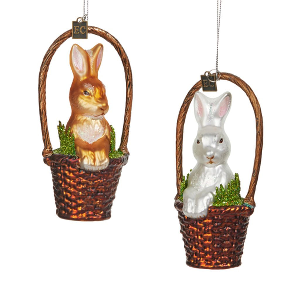 Raz Imports 2024 Easter 5.5" Basket With Bunny Ornament, Asst of 2