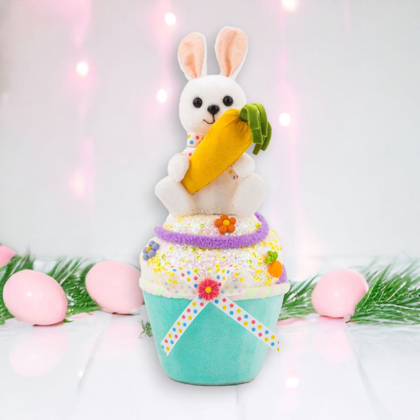 December Diamonds Eggstra Sweet Bunny With Carrot On Cupcake, Multicolor