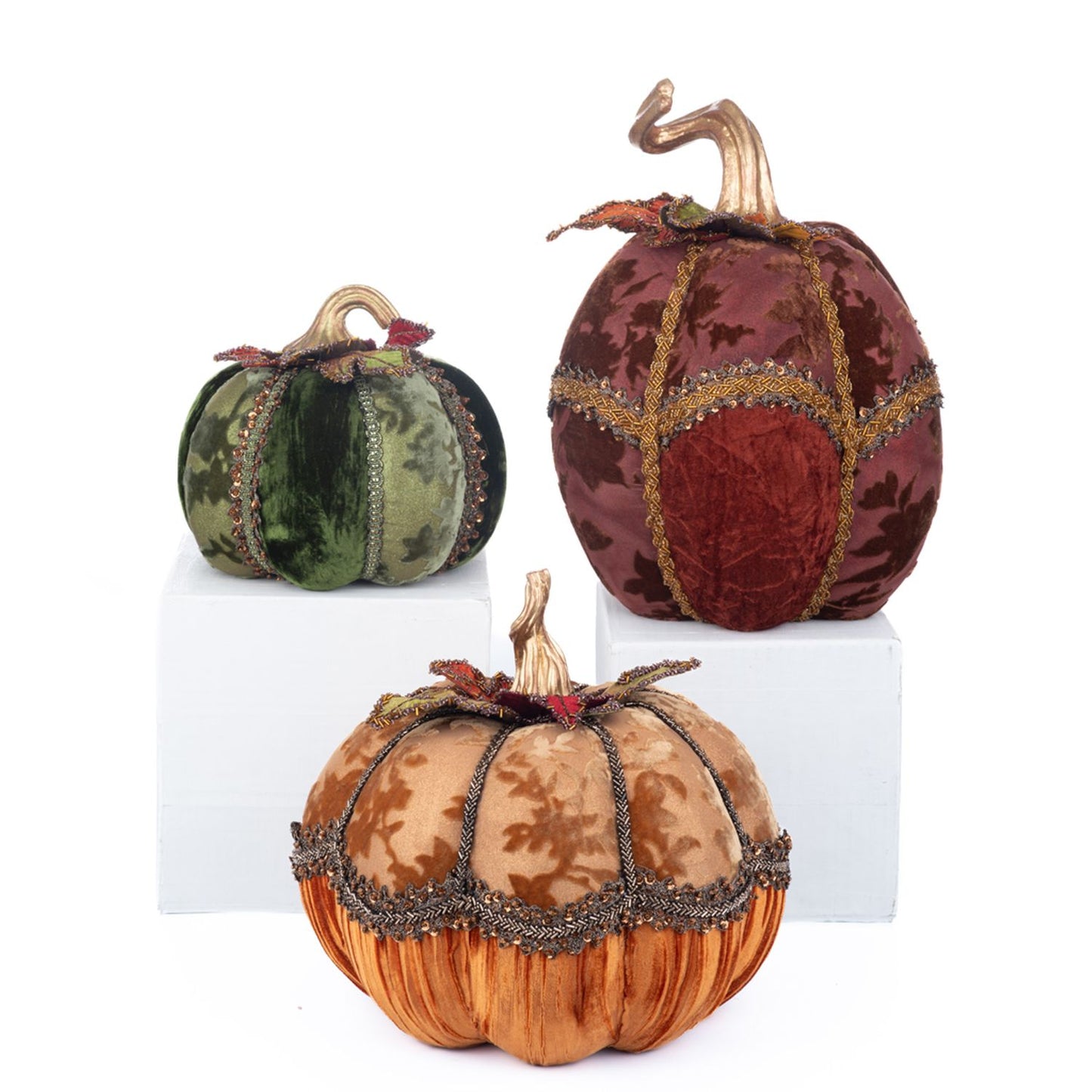Katherine's Collection 2023 Harvest Forage Pumpkins Set Of 3, Brown/Orange/Green Polyester