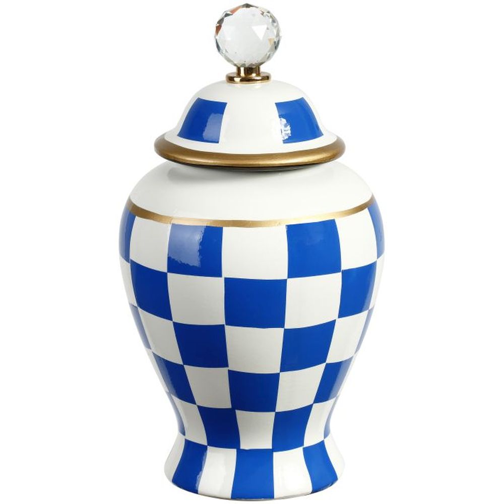 Mark Roberts Spring 2022 Checkered Urn with Lid, Blue
