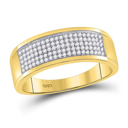 GND 10k Yellow Gold Mens Round Diamond Micropave Wedding Band Ring 1/3 Cttw