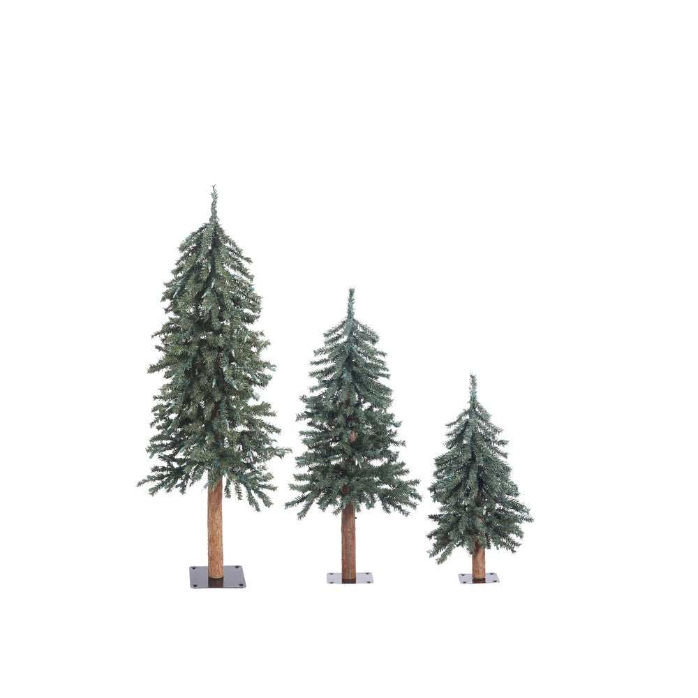Vickerman 2' 3' 4' Natural Bark Alpine Artificial Christmas Tree Set, Unlit, PVC