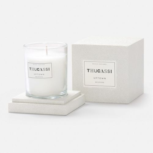 Thucassi Uptown Candle, Shagreen Sand Base, Morning Breeze Scent, 8oz.