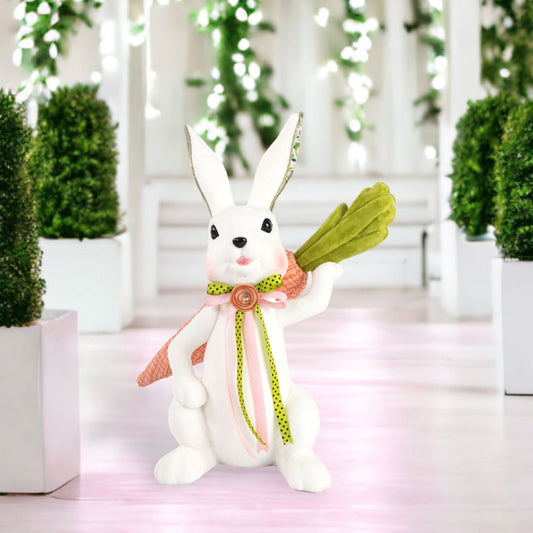 December Diamonds Green Garden White Bunny Sitting with Carrot Figurine