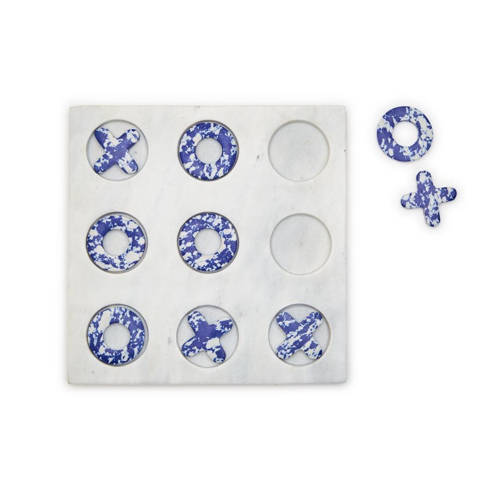 Two's Company Blue Marble Hand-Crafted Tic-Tac-Toe - Marble / Marble Dust