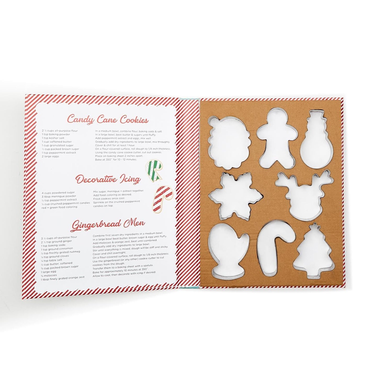 Two's Holiday Baking Set Of 8 Cookie Cutters With Recipes In Storage Gift Box
