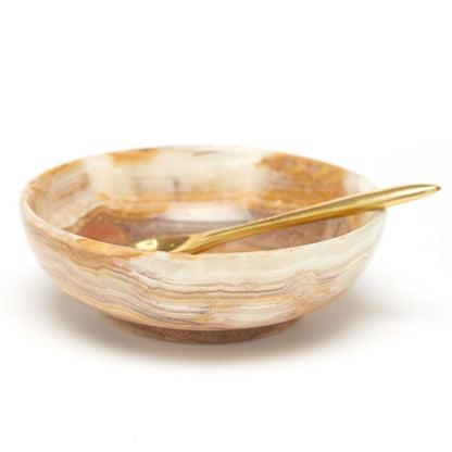 Two's Company Onyx-Marble Bowl with Golden Spoon, Assorted 5 Colors