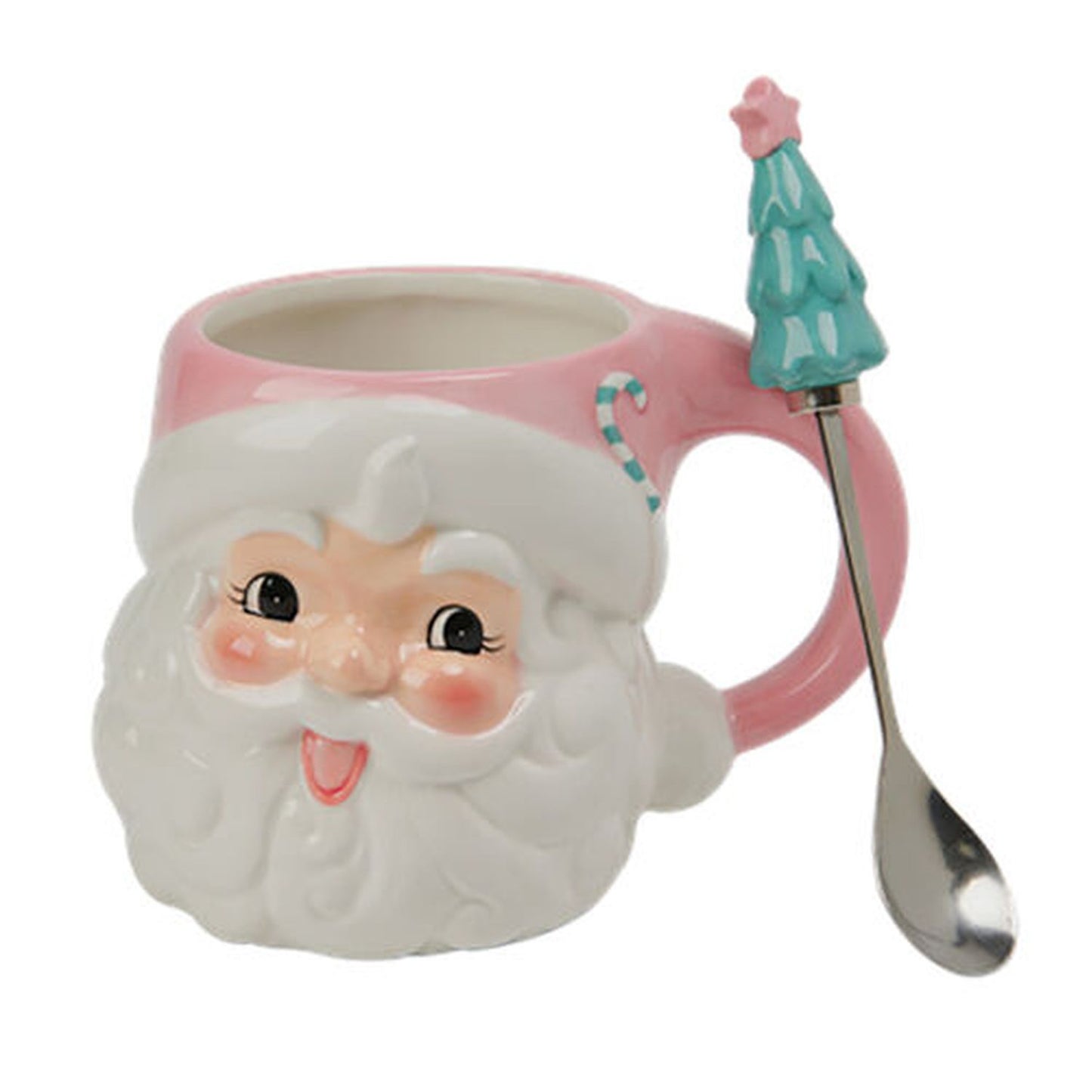 December Diamonds North Pole Sweet Shoppe Pink Santa Head Mug With Spoon