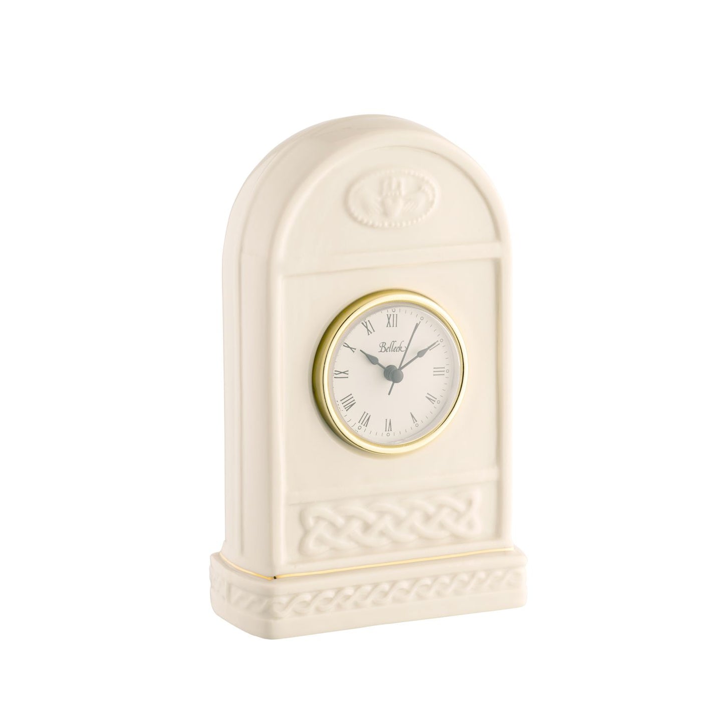 Belleek Claddagh Mantle Clock, 2.3”L x 4.8”W x 7.5”H - Fine Parian China
