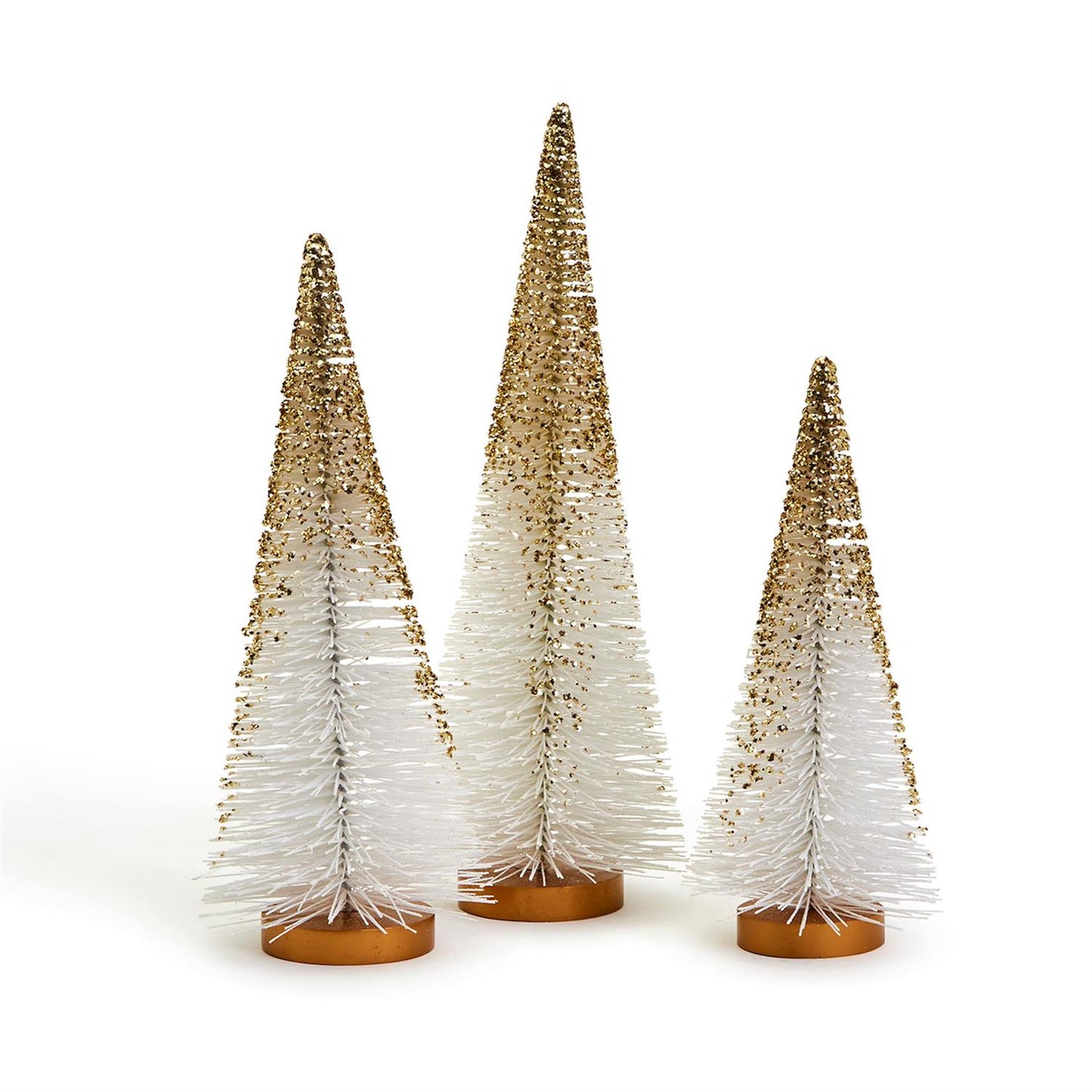 Two's Company Glistening Set Of 3 Gold Speckles Bottle Brush Christmas Trees