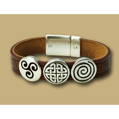 Lee River Leather Aoife 3 Charm Magnetic Cuff Bracelet Brown - Made in Ireland