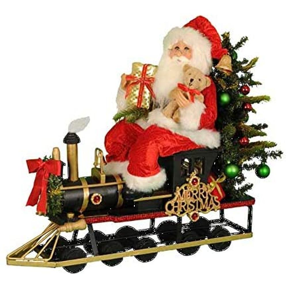 Karen Didion Lighted Merry Christmas Train Santa Figurine