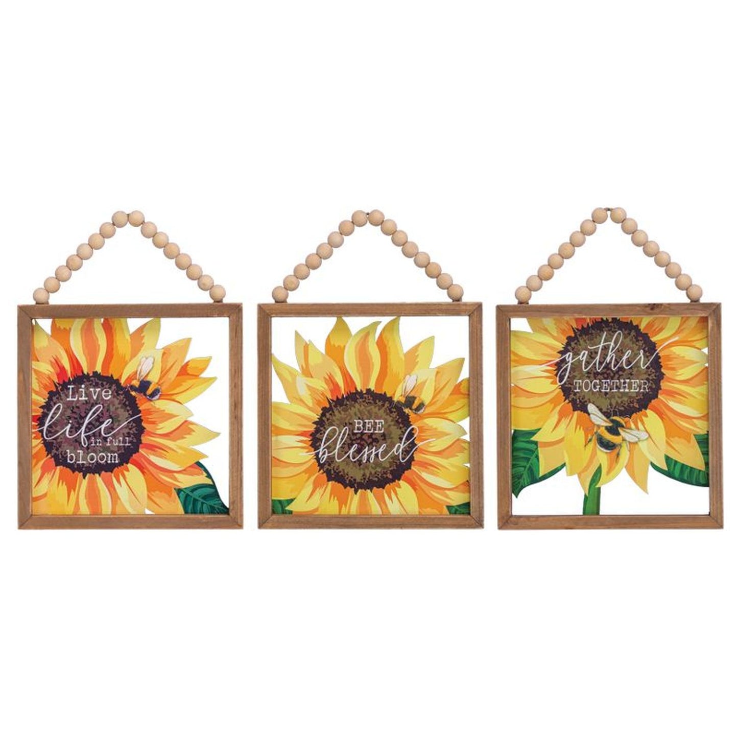 Hanna's Handiworks Framed Sunflower Beaded Hanger Set Of 3 Assortments