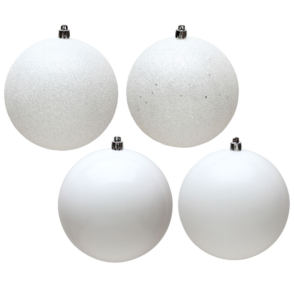 Vickerman 3" White 4-Finish Ball Ornament Assortment, 16 per Box, Plastic