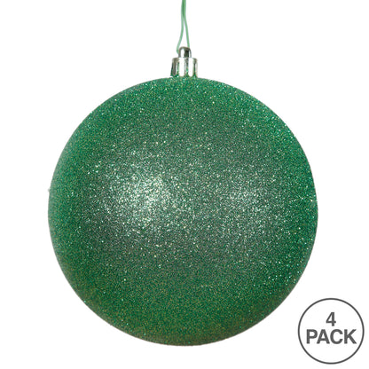 Vickerman 6" Green Glitter Ball Ornament, 4 per Bag, Plastic