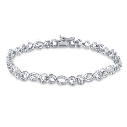 GND Sterling Silver Womens Round Diamond Heart Twist Link Bracelet 1/4 Cttw