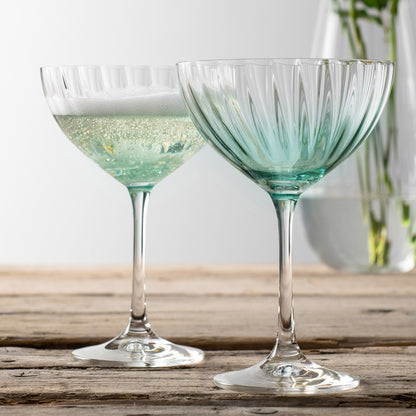 Galway Erne Cocktail / Saucer Champagne Glass, Set of 2 in Aqua, Glass