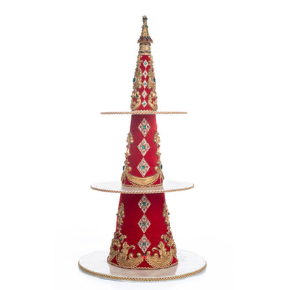 Katherine's Collection 2023 Christmas In The City Tree Tiered Tray Server Red Resin