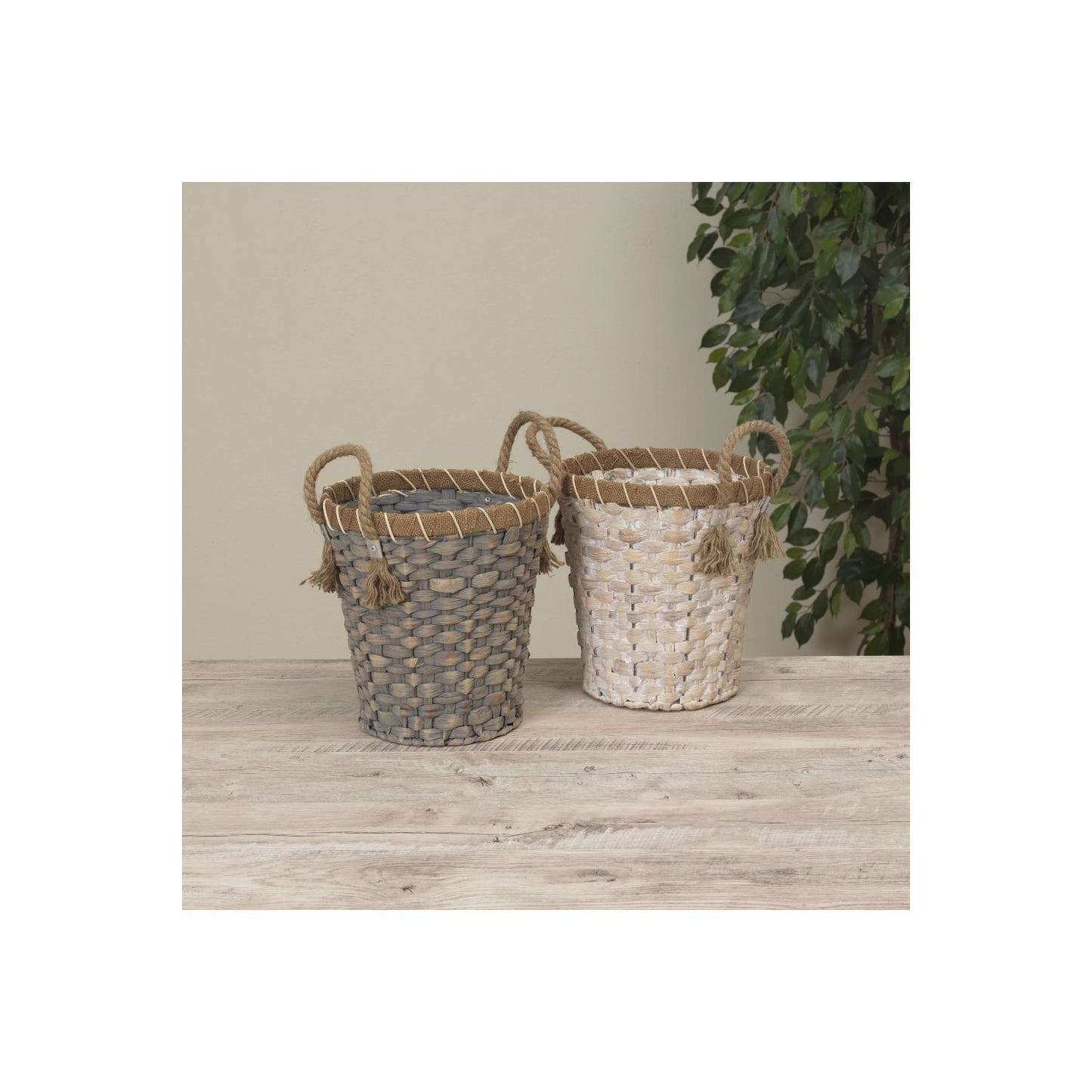 Gerson Company 11.25"H Straw Basket W/ Metal Frame & Rope Handles, 2 Assorted