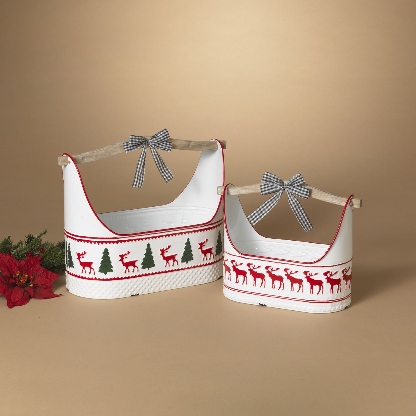 Gerson Company Set of 2 Metal & Wood Holiday Design Basket