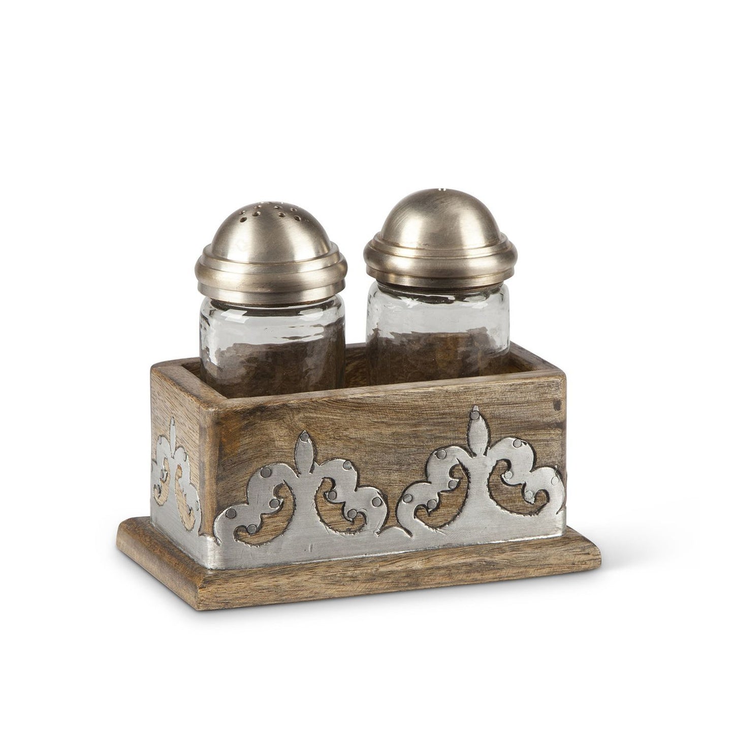 Park Hill Collection Heritage Inlay Wood Salt & Pepper Shakers Set Of 2 w/ Base