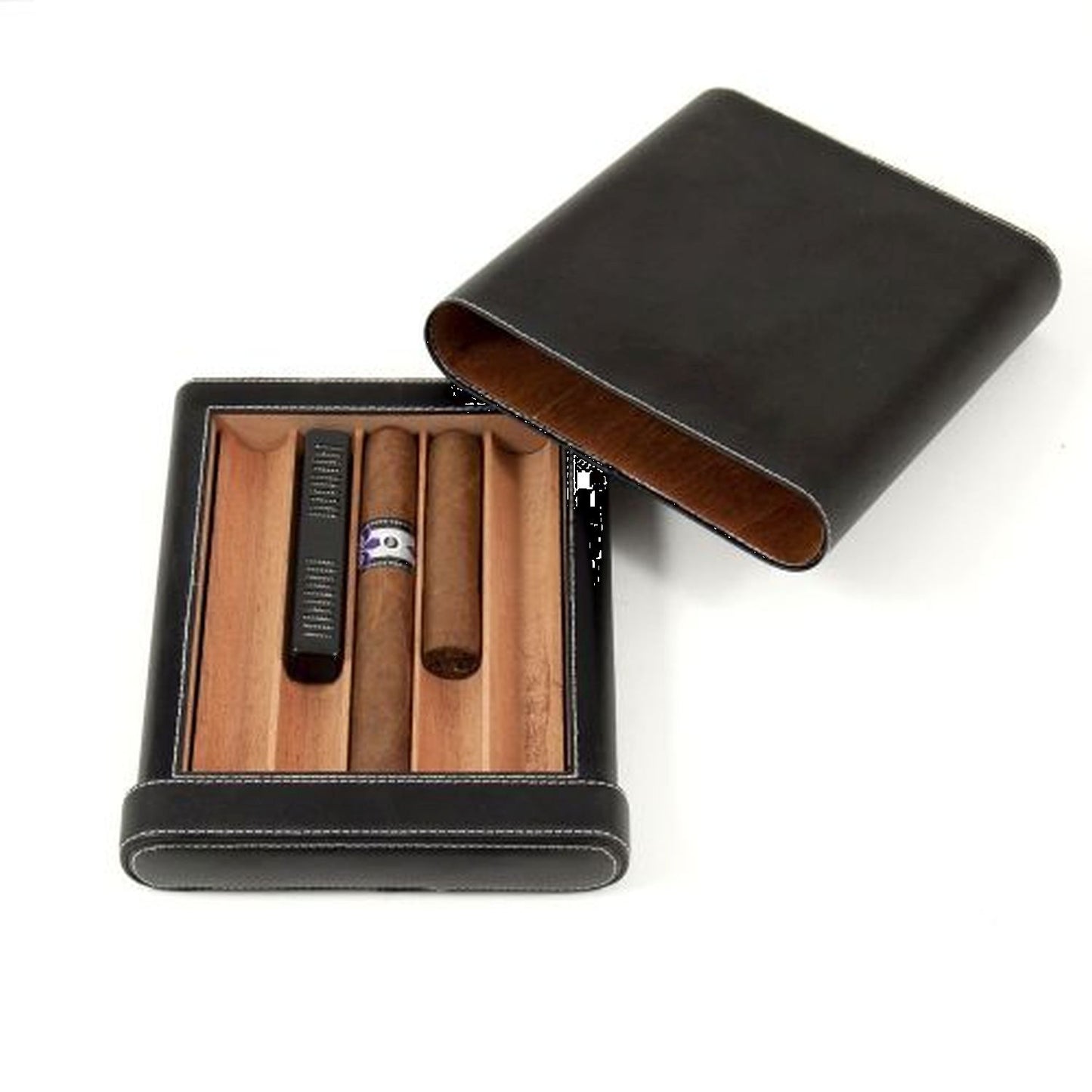 Black Leather Five Cigar Case With Spanish Cedar Lining