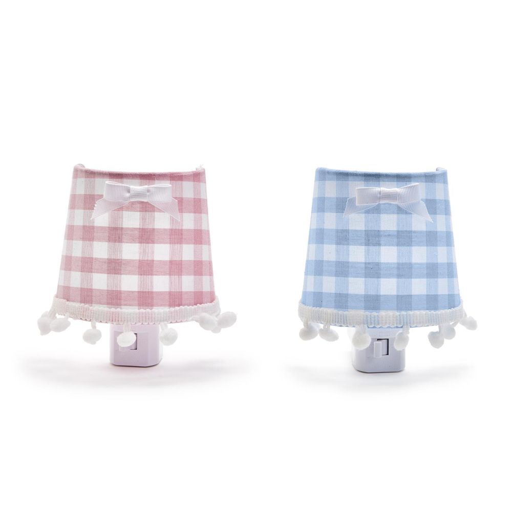 Gingham Nightlight with Bow And Pom Pom Trim in Gift Box Assorted 2 Colors
