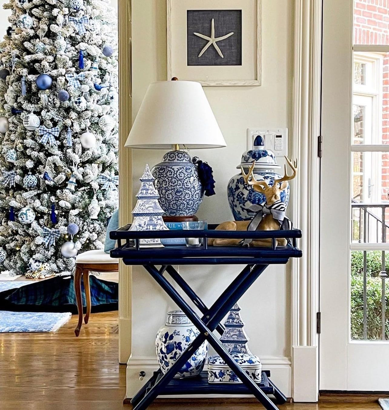 Two's Company Inc. White & Blue Ceramic Christmas Tree, 12" Holiday Figurine