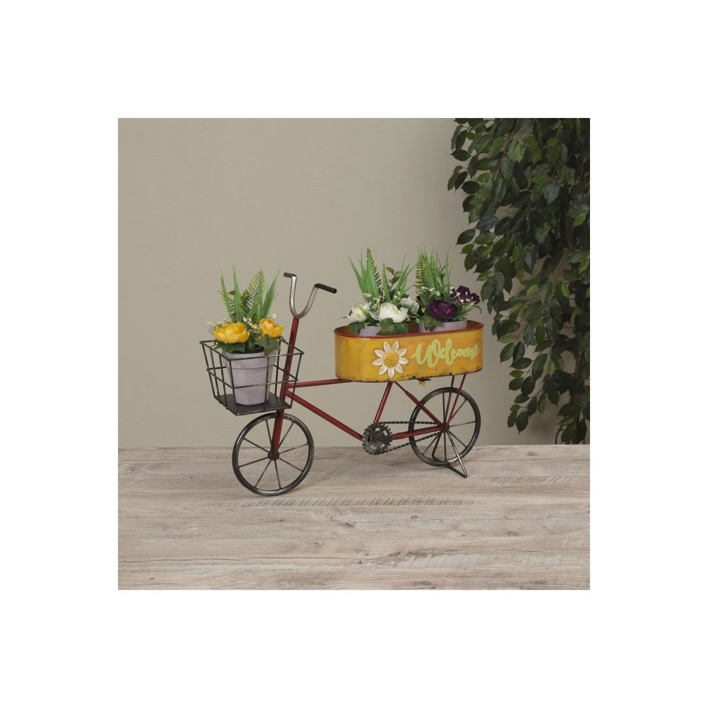 Gerson Company 19.5"L Metal "Welcome" Bicycle Planter
