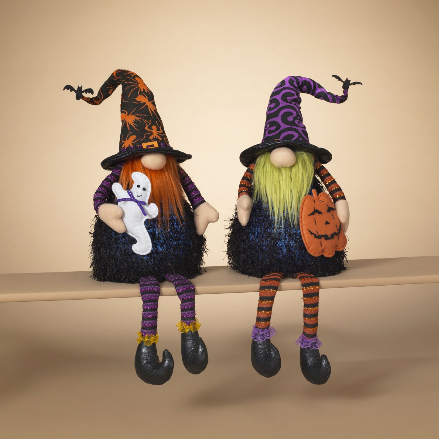 Gerson 29.5"H B/O Multi-Color Led Plush Halloween Gnome Shelf Sitter, 2 Asst