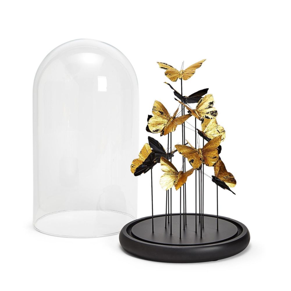 Two's Company Tozai Set of 2 Golden Butterflies in Dome