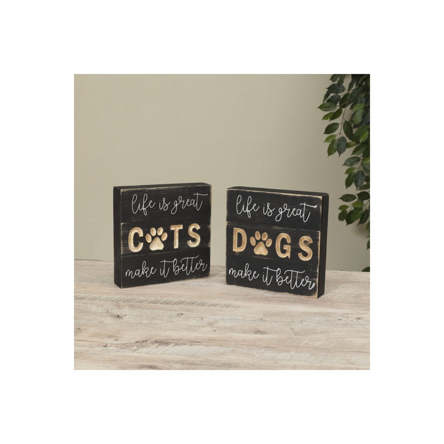 Gerson Company 8" Wooden Engraved "Cats" & "Dogs" Block, 2 Assorted